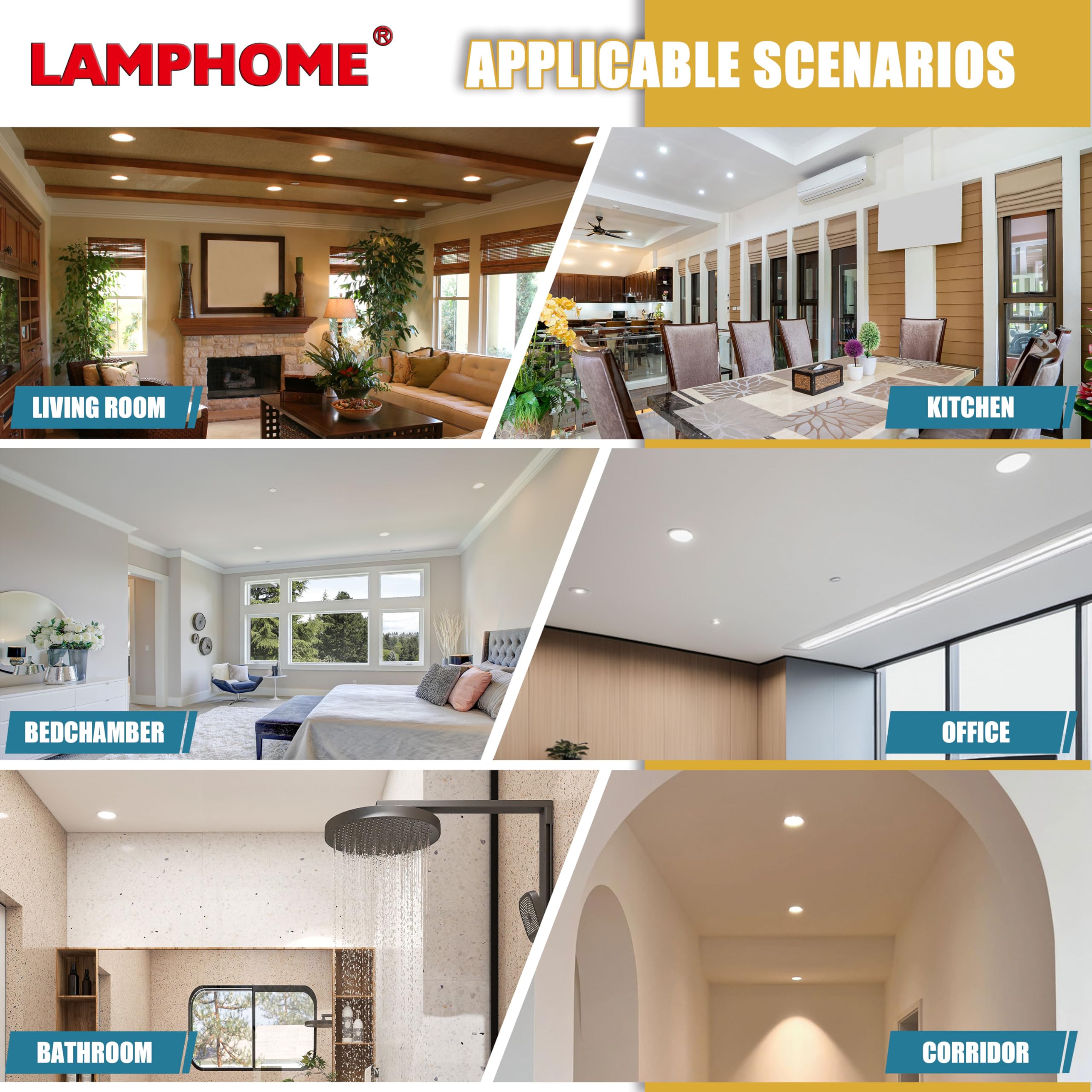 LAMPHOME 1-Pack of 4-Inch Slim LED Recessed Lights with Junction Box, Adjustable Color Temperatures (2700K-5000K), 9W Equivalent to 75W, Dimmable, 950LM Brightness - ETL and Energy Star Certified - Image 6