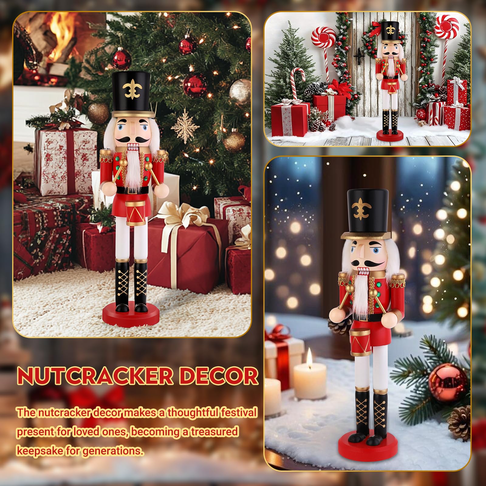 LAMPHOME 15Inch Wooden Soldier Nutcracker Christmas Decor - Festive Christmas Nutcracker Gift, Winter Indoor Decoration for Table, Desktop & Fireplace - Image 3