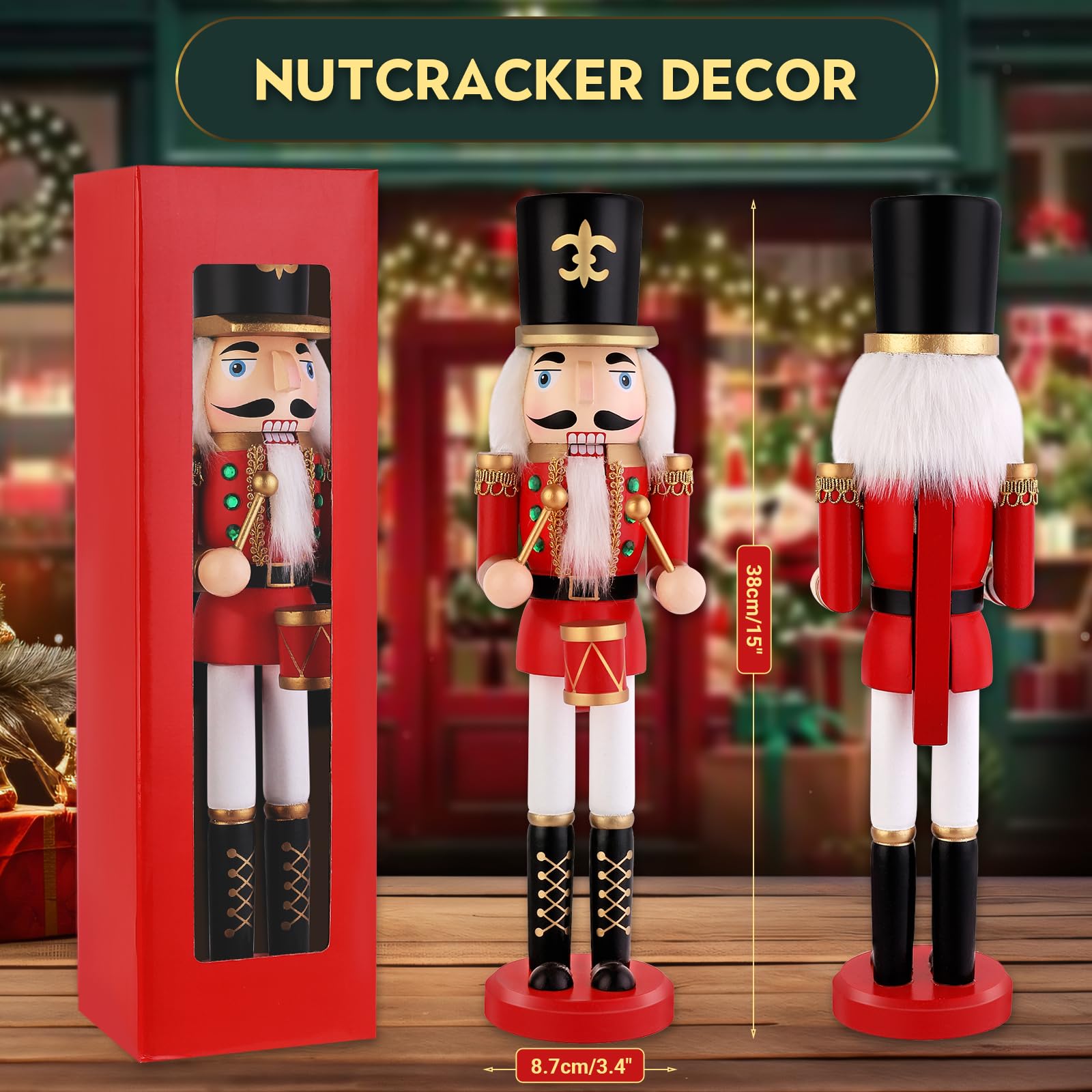 LAMPHOME 15Inch Wooden Soldier Nutcracker Christmas Decor - Festive Christmas Nutcracker Gift, Winter Indoor Decoration for Table, Desktop & Fireplace - Image 5