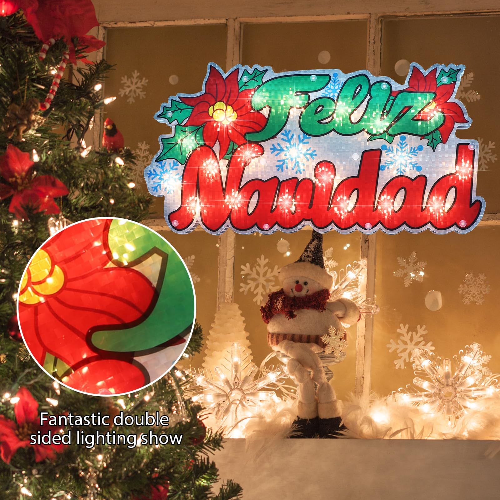 LAMPHOME 17'' Merry Christmas Sign Lights, Lighted Christmas Window Silhouette Light up Holiday Displays - Image 3