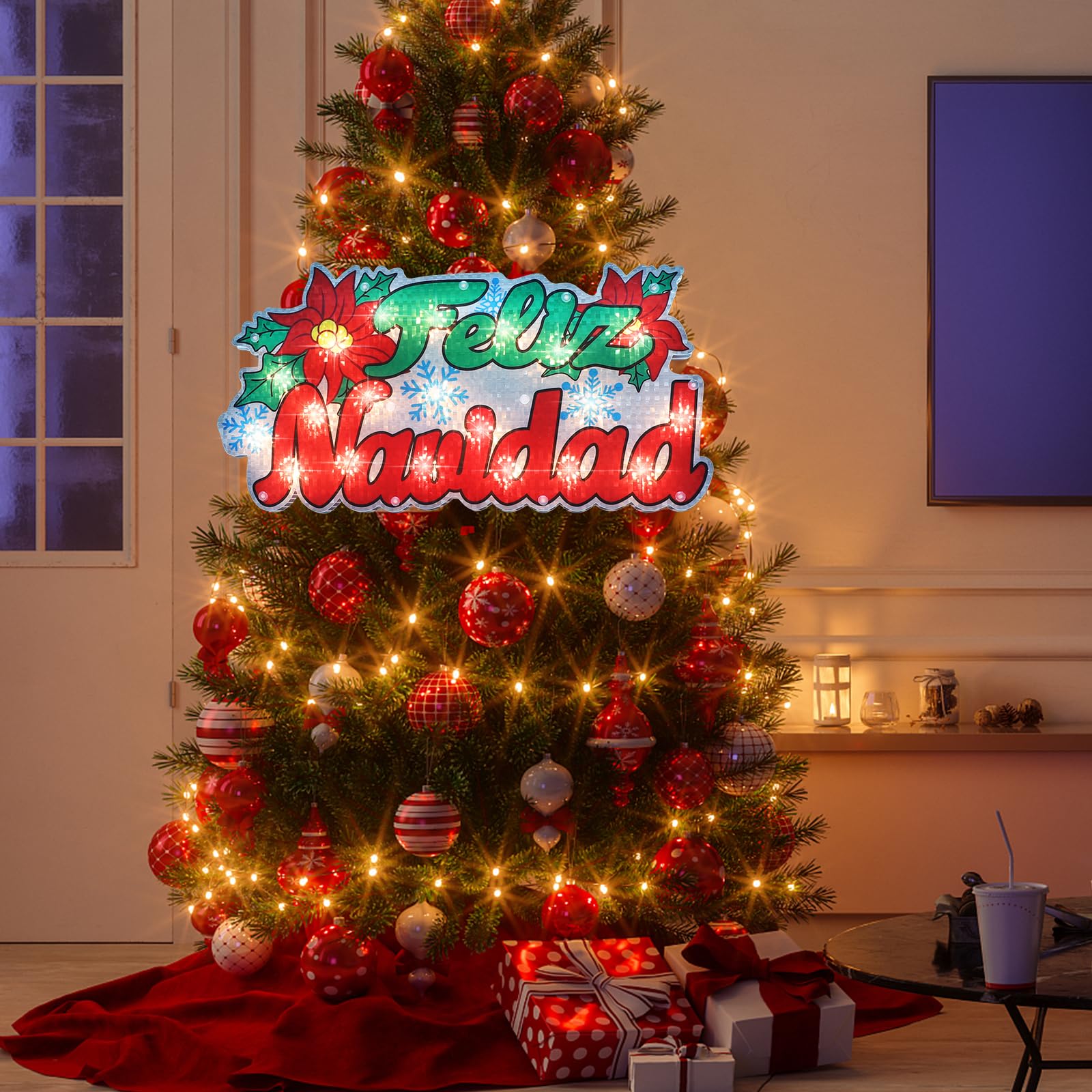 LAMPHOME 17'' Merry Christmas Sign Lights, Lighted Christmas Window Silhouette Light up Holiday Displays - Image 7