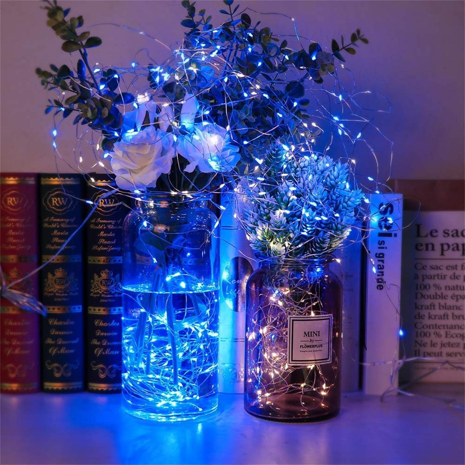 LAMPHOME 20 Pack Fairy Lights Battery Operated - 7ft 20 LED Lights Copper Wire Mini String Light Firefly Light for Mason Jars DIY Crafts Christmas Wedding Party Centerpiece Table Decor,Blue - Image 4