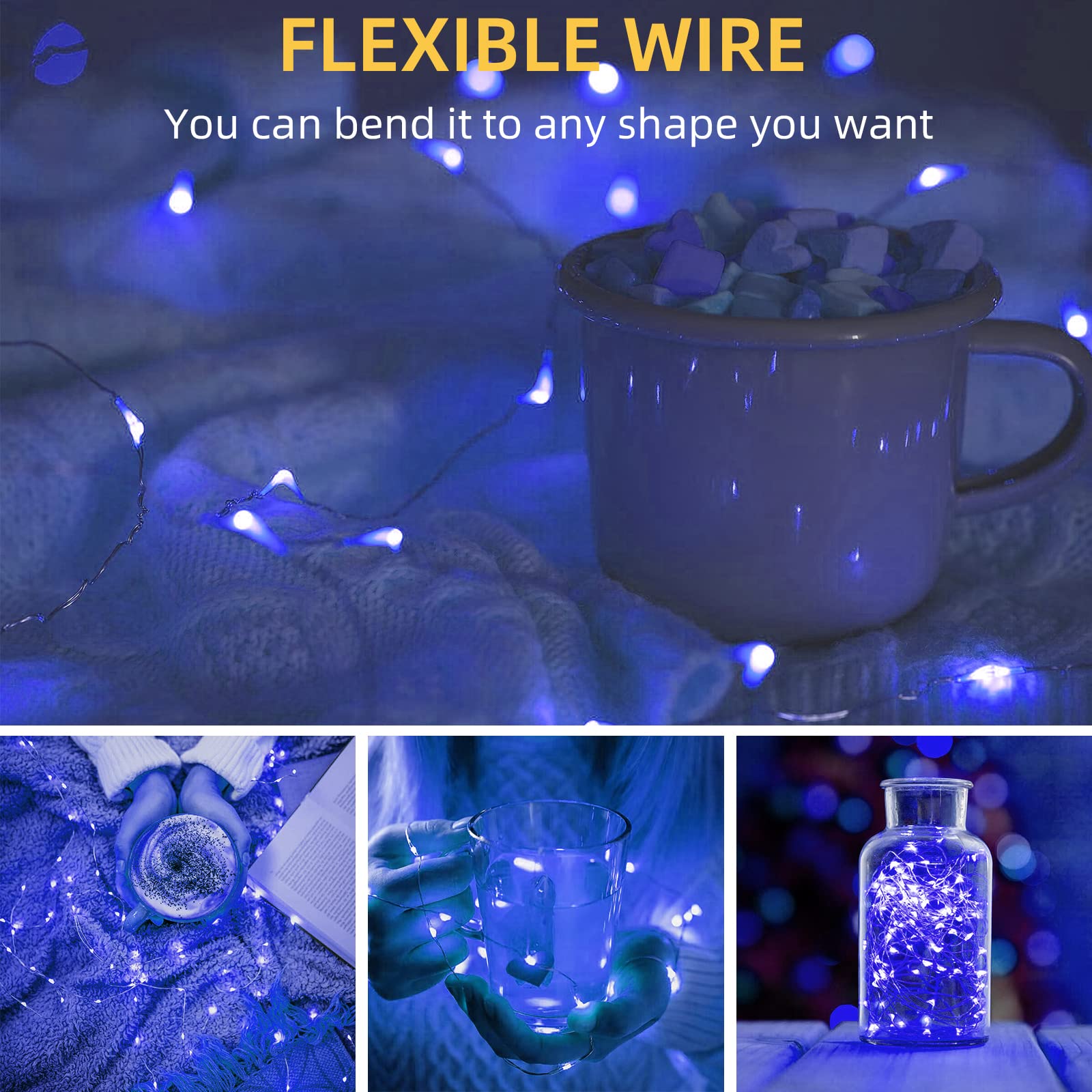 LAMPHOME 20 Pack Fairy Lights Battery Operated - 7ft 20 LED Lights Copper Wire Mini String Light Firefly Light for Mason Jars DIY Crafts Christmas Wedding Party Centerpiece Table Decor,Blue - Image 5