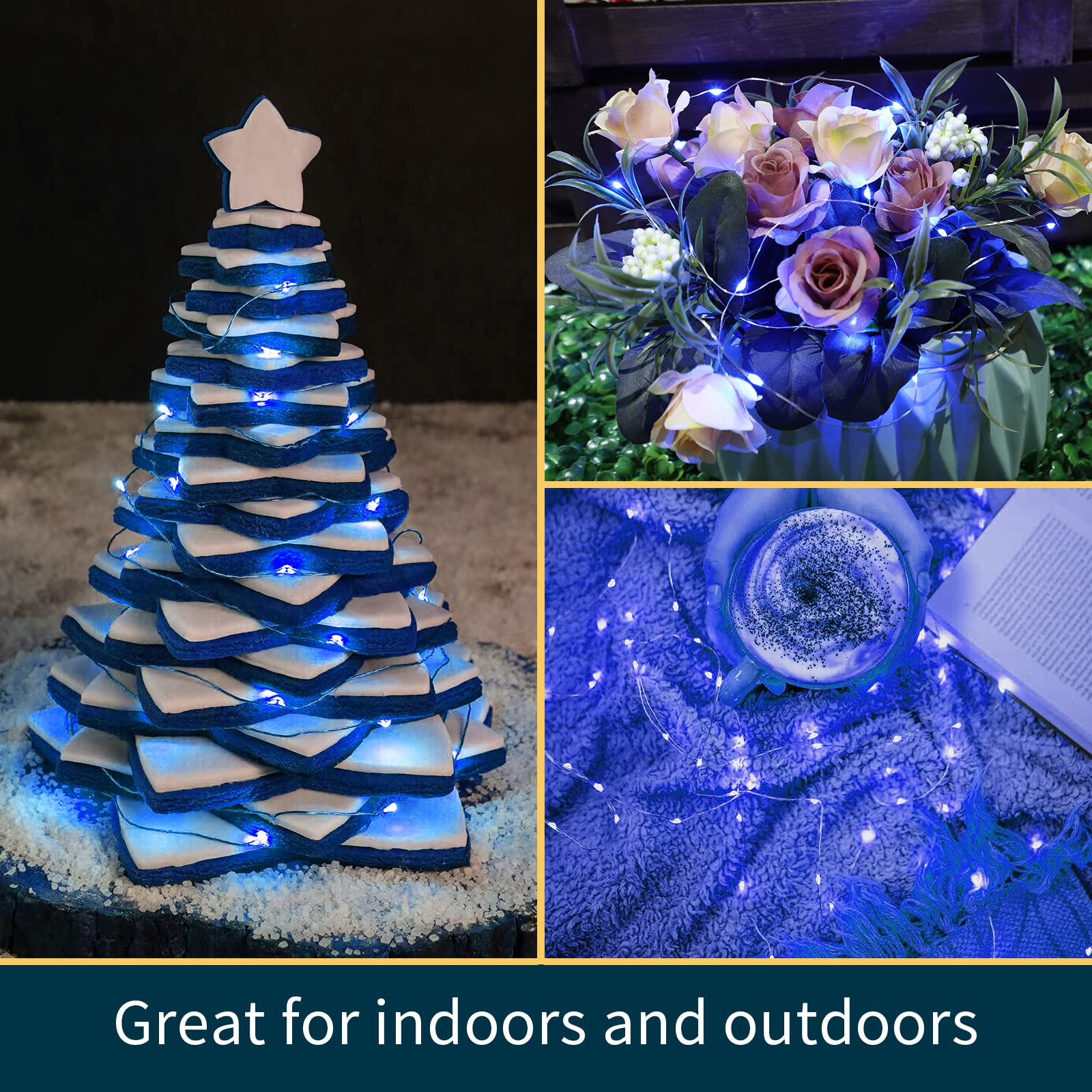 LAMPHOME 20 Pack Fairy Lights Battery Operated - 7ft 20 LED Lights Copper Wire Mini String Light Firefly Light for Mason Jars DIY Crafts Christmas Wedding Party Centerpiece Table Decor,Blue - Image 6