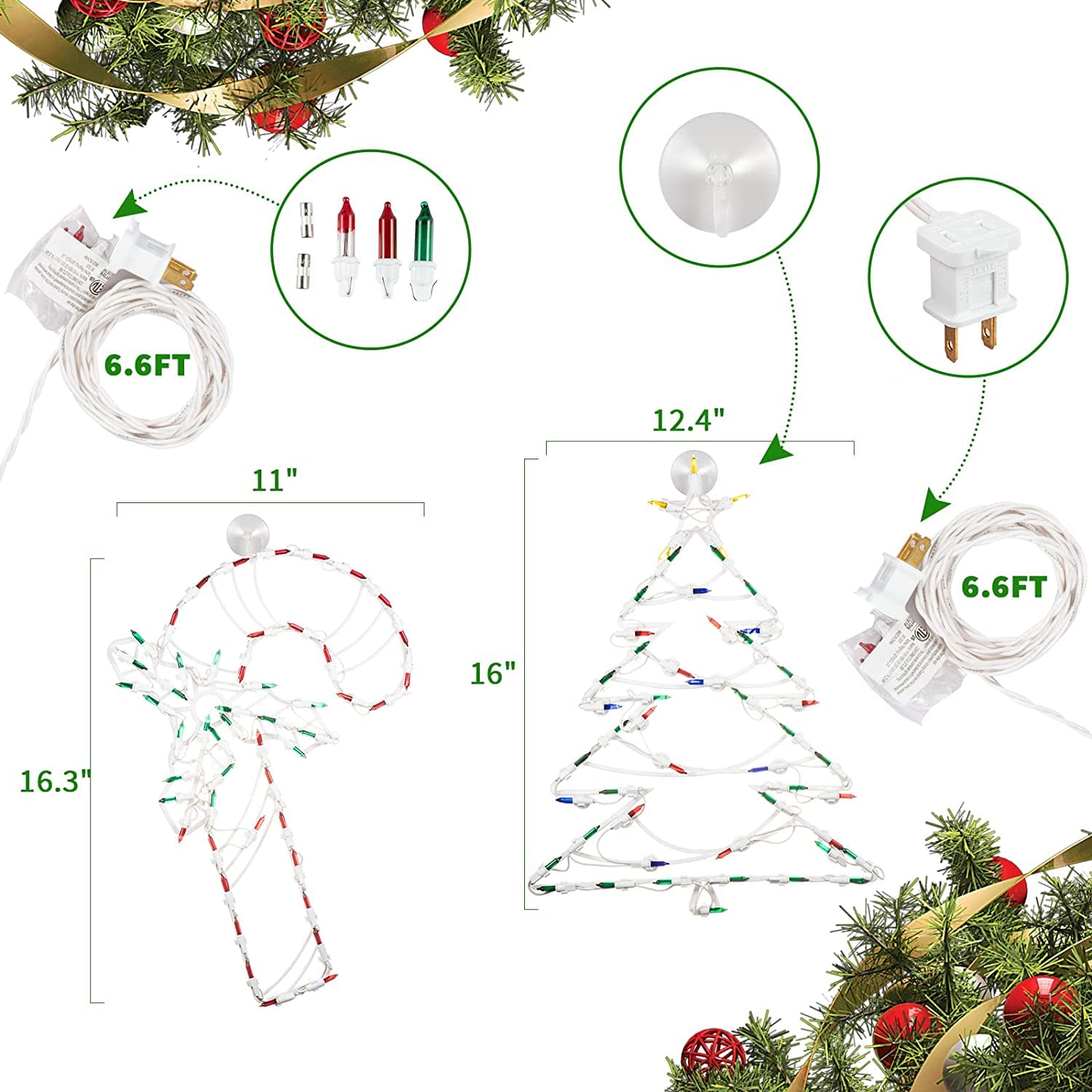 LAMPHOME 4 Pack Lighted Candy Cane, Wreath, Stocking, Christmas Tree Christmas Window Silhouette Lights Decorations Window Decorations for Christmas,Party,Home,Patio Lawn,Garden (Style 4) - Image 4
