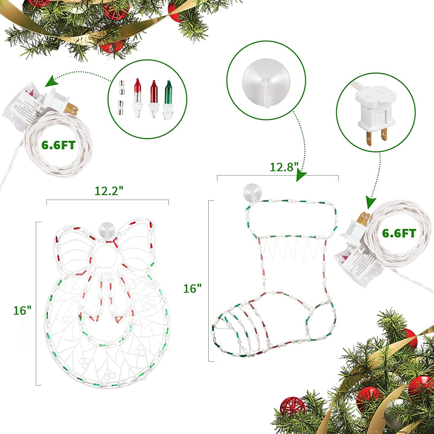 LAMPHOME 4 Pack Lighted Candy Cane, Wreath, Stocking, Christmas Tree Christmas Window Silhouette Lights Decorations Window Decorations for Christmas,Party,Home,Patio Lawn,Garden (Style 4) - Image 5