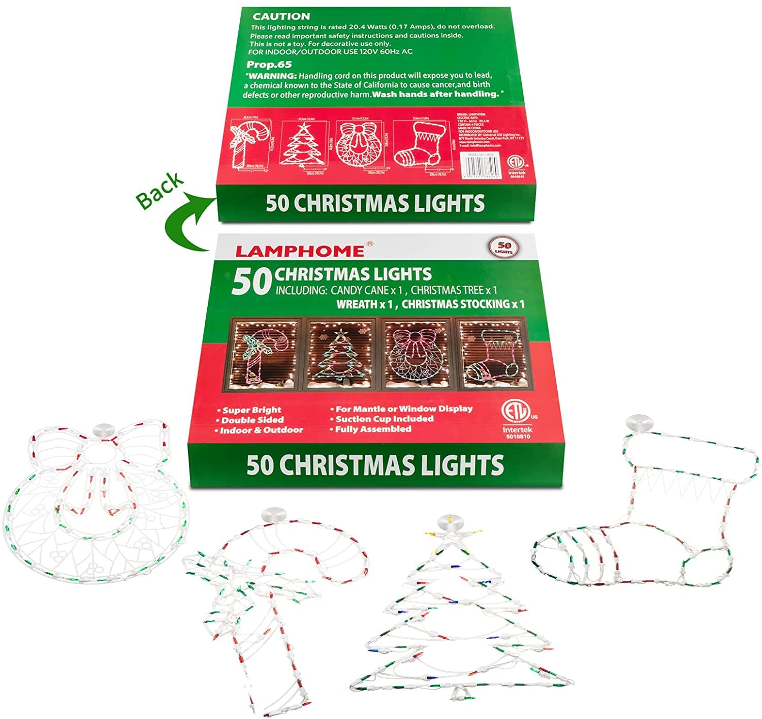 LAMPHOME 4 Pack Lighted Candy Cane, Wreath, Stocking, Christmas Tree Christmas Window Silhouette Lights Decorations Window Decorations for Christmas,Party,Home,Patio Lawn,Garden (Style 4) - Image 6