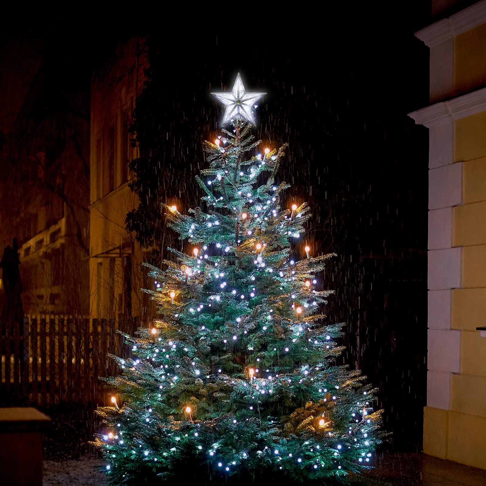 LAMPHOME 8'' 10LED Christmas Star Tree Topper, 3D Golden Glitter Tree Toppers Christmas Decorations for Christmas Tree( White), white Star - Image 4