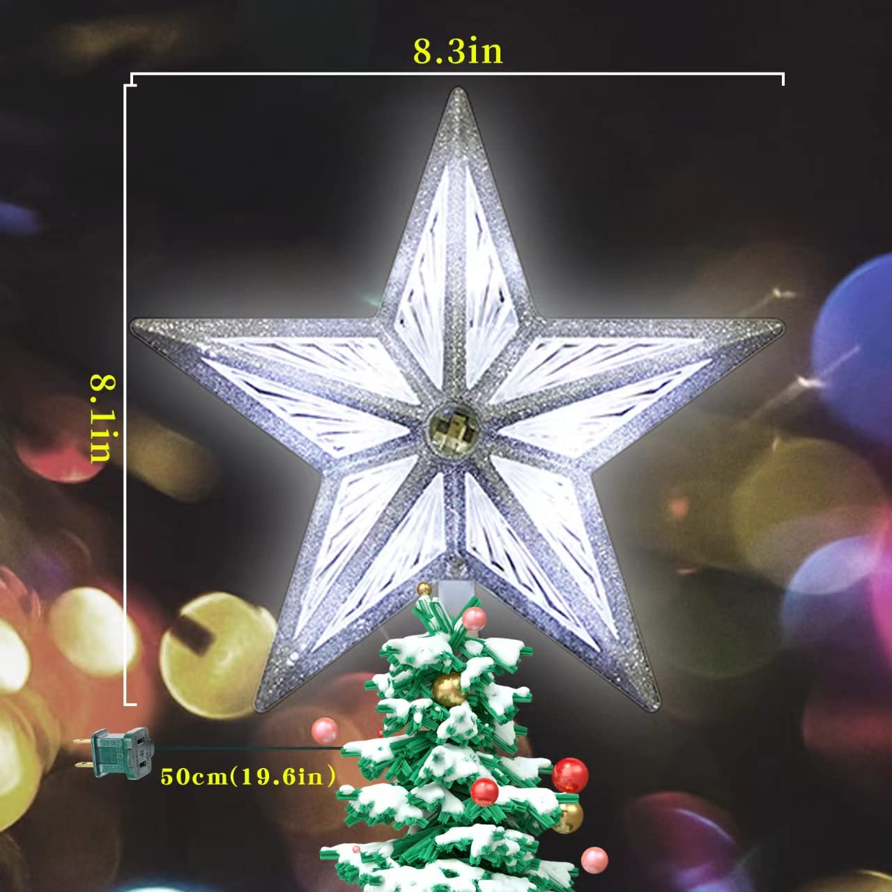 LAMPHOME 8'' 10LED Christmas Star Tree Topper, 3D Golden Glitter Tree Toppers Christmas Decorations for Christmas Tree( White), white Star - Image 5