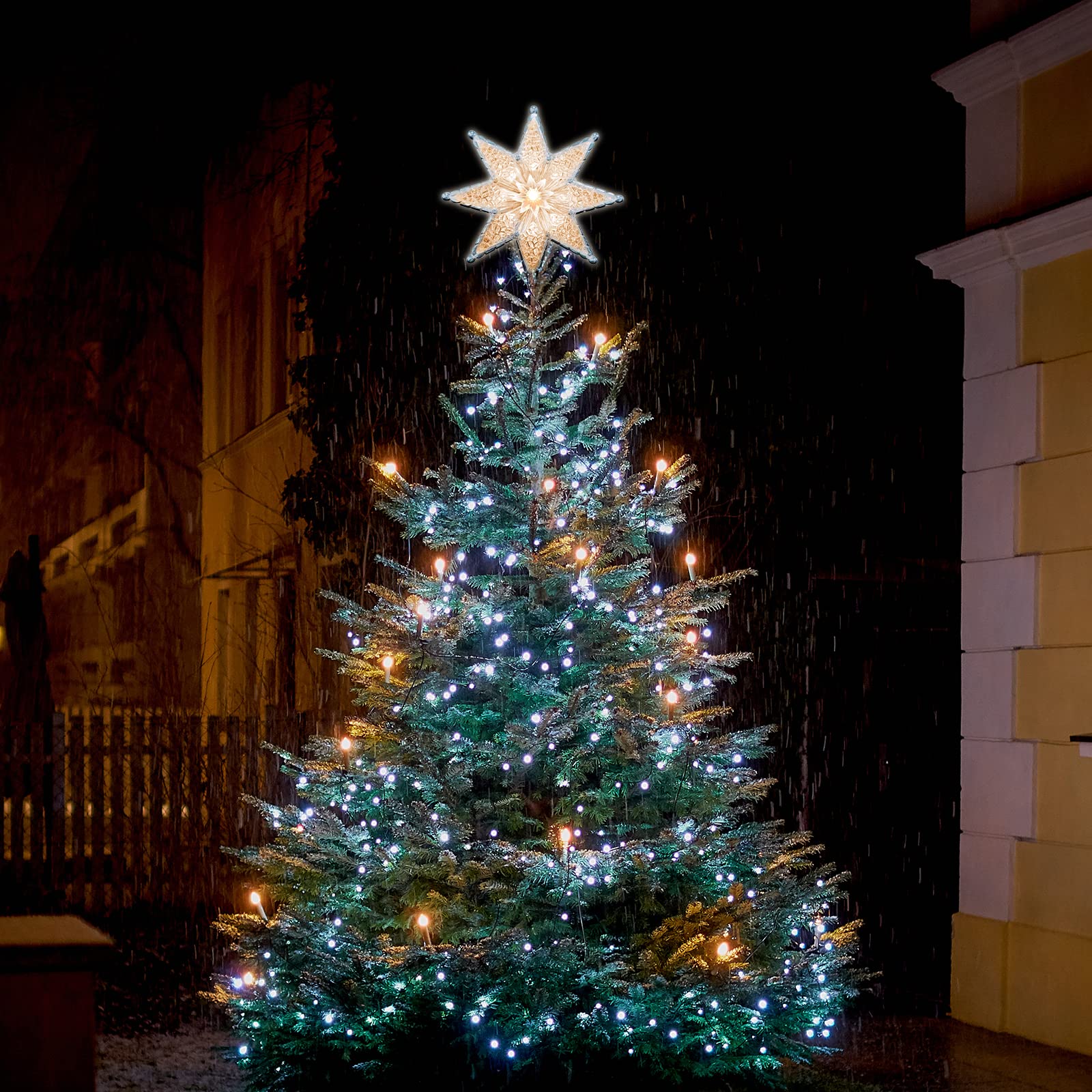 LAMPHOME 8" Lighted Double-Sided Star Tree Topper, 8-Point Star Xmas Tree Topper with 10 Clear Warm Lights, 120V UL Certified Tree top for Christmas Tree Ornament Party Home Decor - Image 3