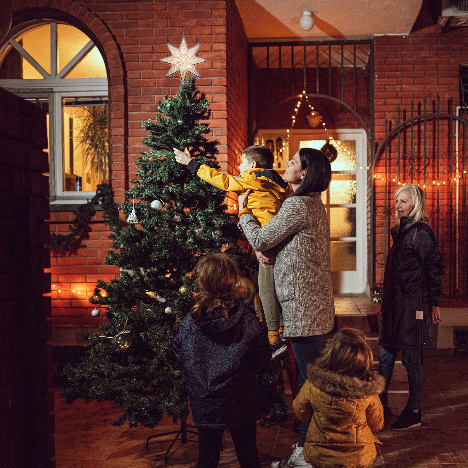 LAMPHOME 8" Lighted Double-Sided Star Tree Topper, 8-Point Star Xmas Tree Topper with 10 Clear Warm Lights, 120V UL Certified Tree top for Christmas Tree Ornament Party Home Decor - Image 5