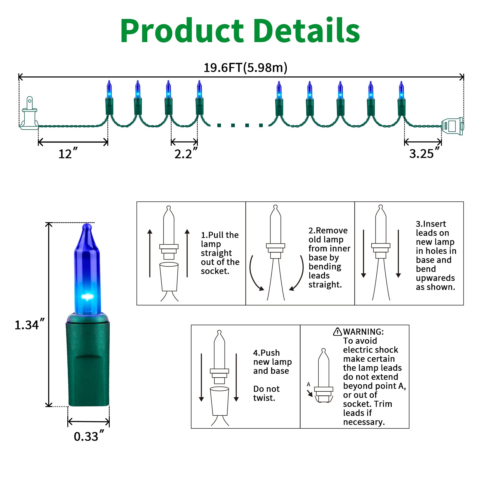 LAMPHOME Blue Christmas Lights,100Lights 19.6ft UL Certified Mini Bulb String Lights, Hanukkah Traditional Light for Outdoor Christmas Tree Garden Holiday Party Patio Wedding Garland Decor - Image 5