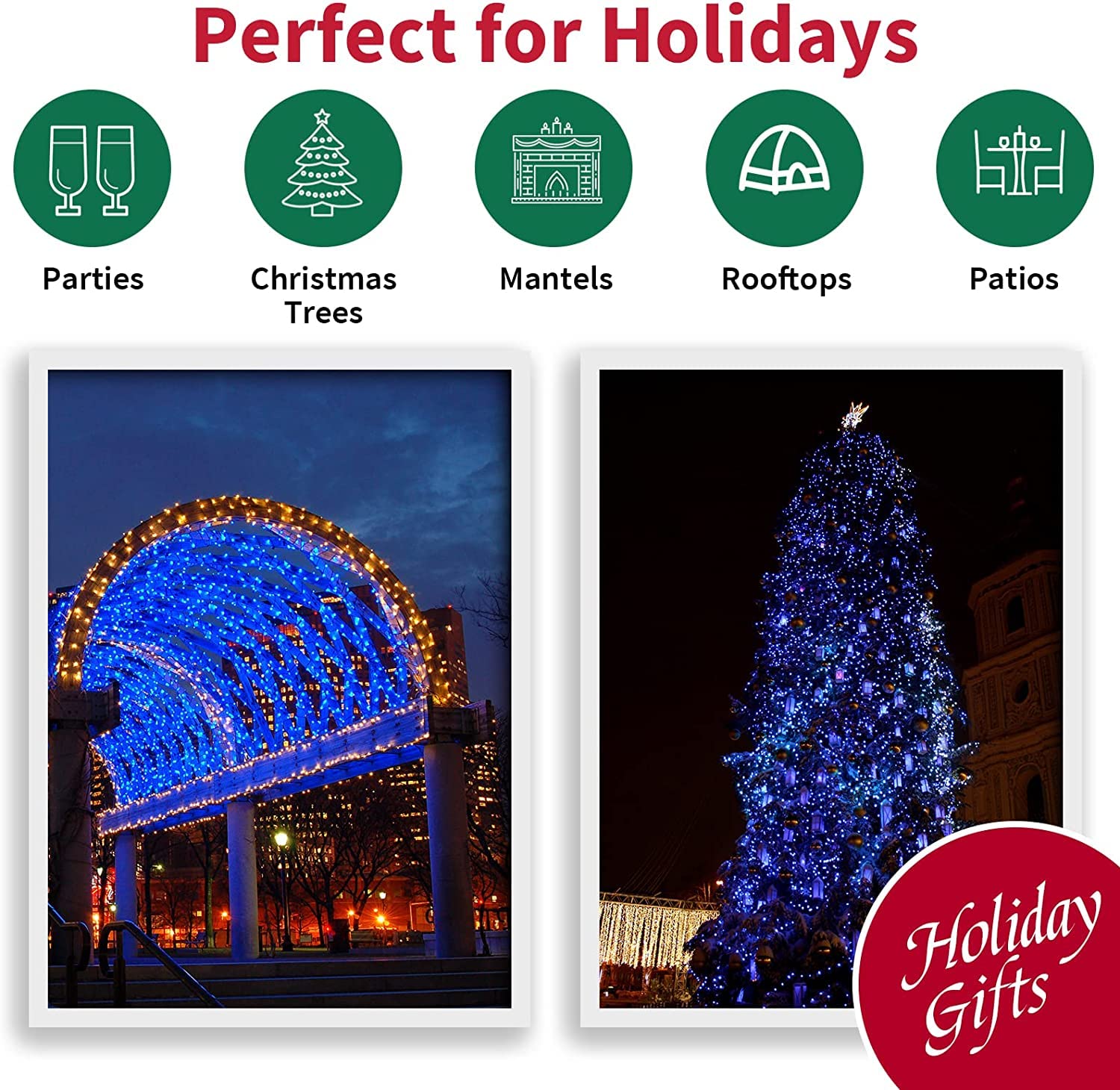 LAMPHOME Blue Christmas Lights,100Lights 19.6ft UL Certified Mini Bulb String Lights, Hanukkah Traditional Light for Outdoor Christmas Tree Garden Holiday Party Patio Wedding Garland Decor - Image 7