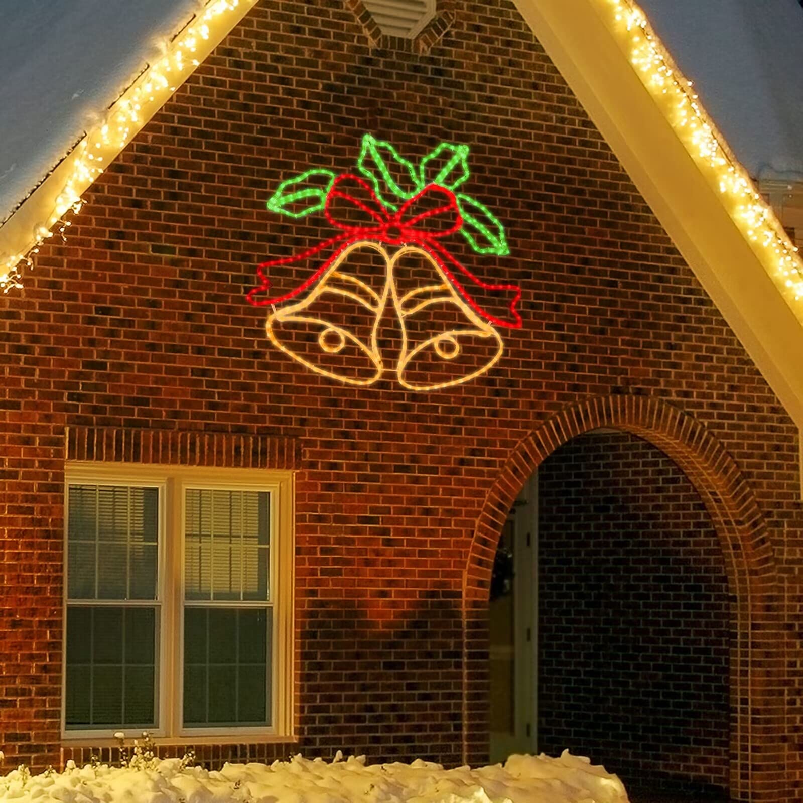 LAMPHOME [Large 33"x31" Animation 438 LED Bell Neon Motif Super-Bright Multi LEDs Outdoor Christmas Decoration with 11 Functions and Timer Waterproof for Outdoor Home Party Wall Hanging Holiday - Image 3