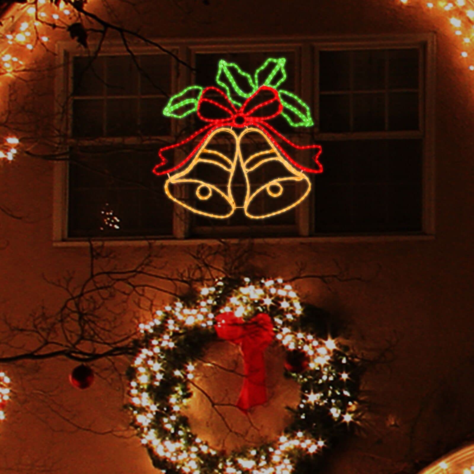 LAMPHOME [Large 33"x31" Animation 438 LED Bell Neon Motif Super-Bright Multi LEDs Outdoor Christmas Decoration with 11 Functions and Timer Waterproof for Outdoor Home Party Wall Hanging Holiday - Image 4