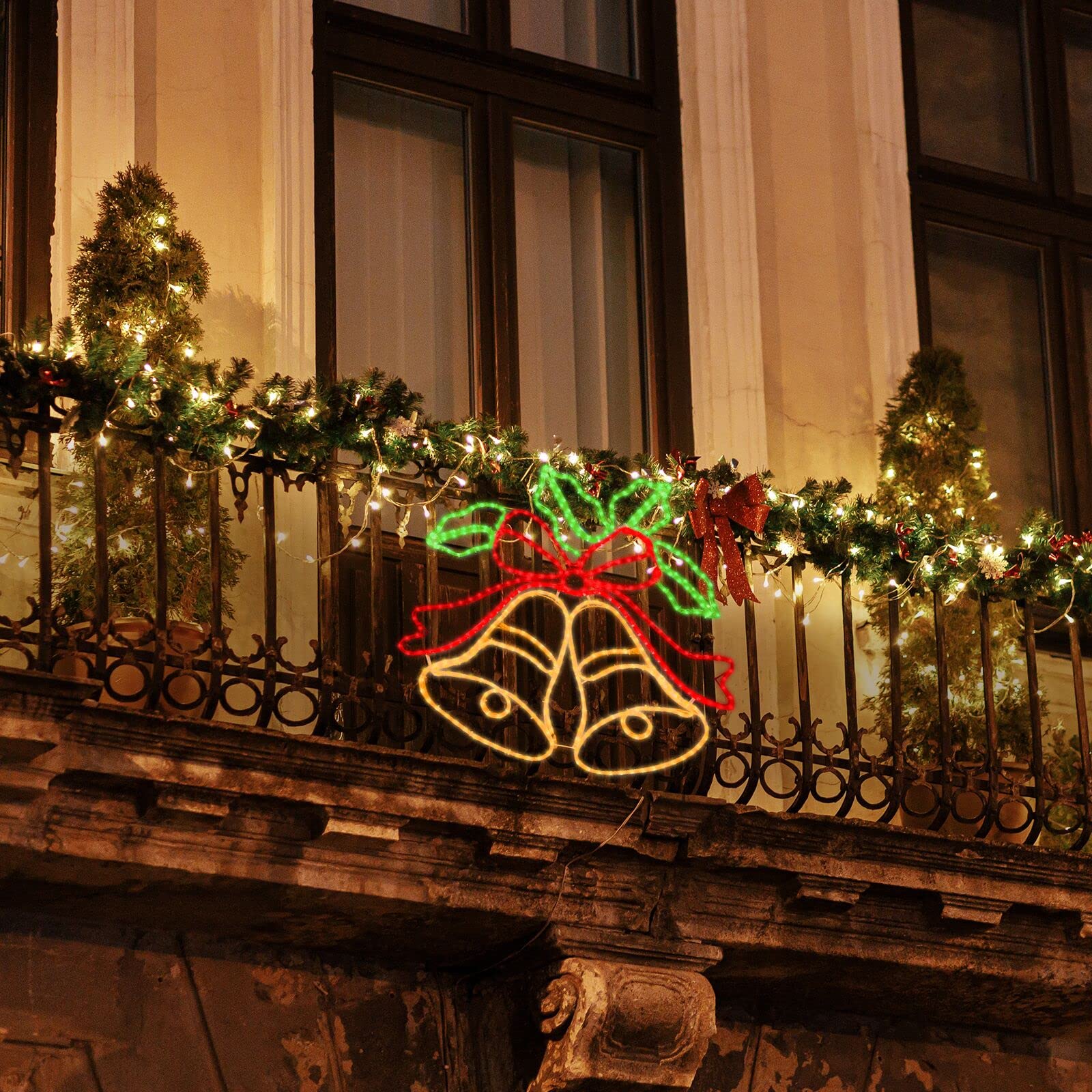 LAMPHOME [Large 33"x31" Animation 438 LED Bell Neon Motif Super-Bright Multi LEDs Outdoor Christmas Decoration with 11 Functions and Timer Waterproof for Outdoor Home Party Wall Hanging Holiday - Image 5