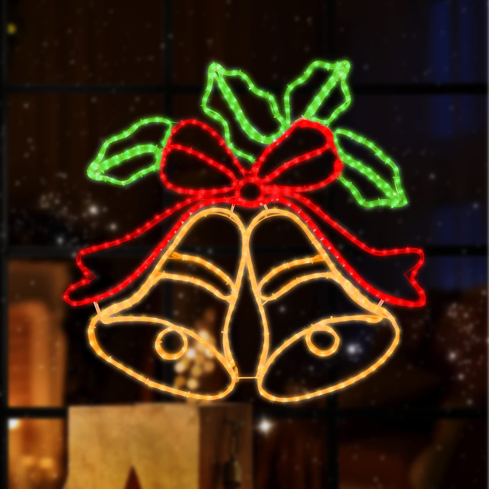 LAMPHOME [Large 33"x31" Animation 438 LED Bell Neon Motif Super-Bright Multi LEDs Outdoor Christmas Decoration with 11 Functions and Timer Waterproof for Outdoor Home Party Wall Hanging Holiday - Image 6