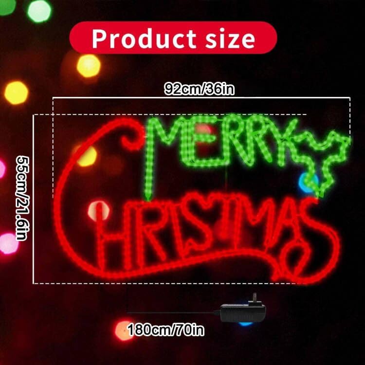 LAMPHOME [Large 36"x21.6" 486LED Merry Christmas Super-Bright Green and Red LEDs Outdoor Christmas Decoration with UL Standard Adaptor Waterproof for Outdoor Home Party Wall Hanging Holiday - Image 3
