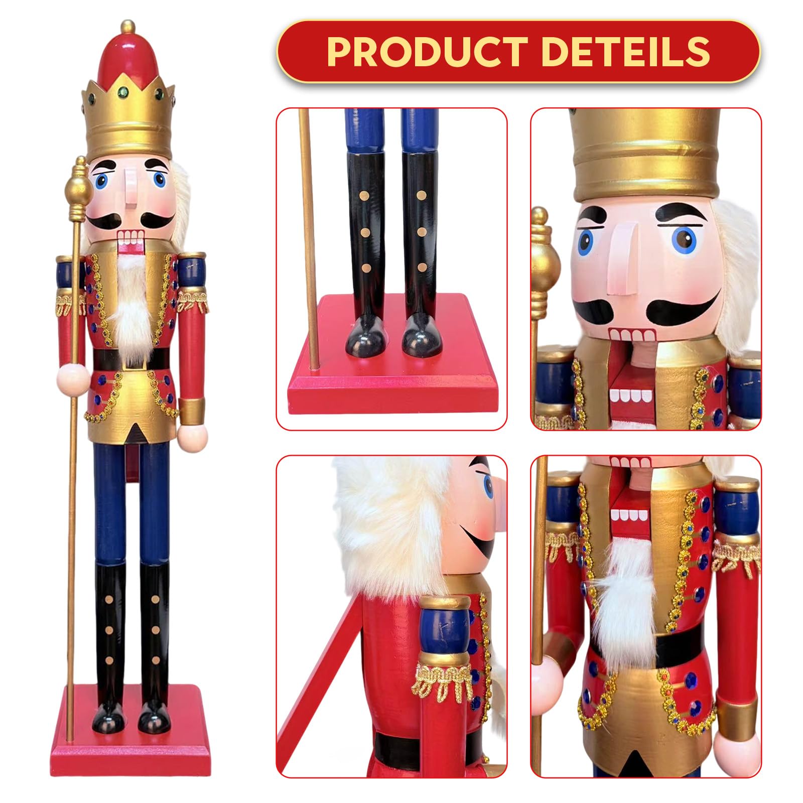 LAMPHOME Nutcracker Christmas Decor, 32 Inch Wooden Soldier Figurines, Festive Christmas Nutcrackers Gifts Winter Indoor Table Desktop Fireplace Decorations - Image 3