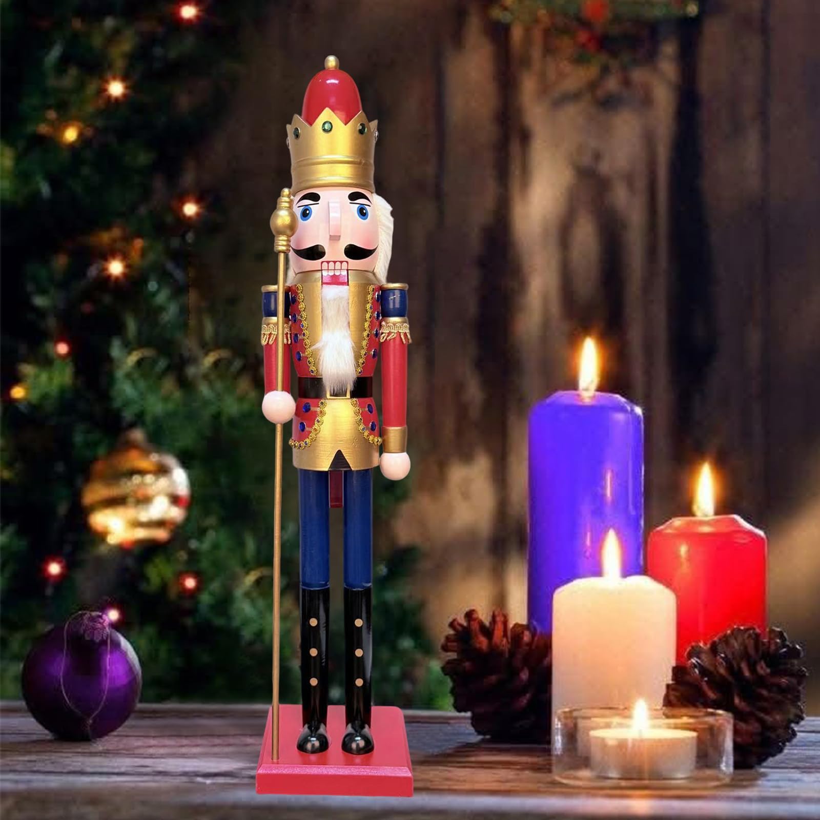 LAMPHOME Nutcracker Christmas Decor, 32 Inch Wooden Soldier Figurines, Festive Christmas Nutcrackers Gifts Winter Indoor Table Desktop Fireplace Decorations - Image 4
