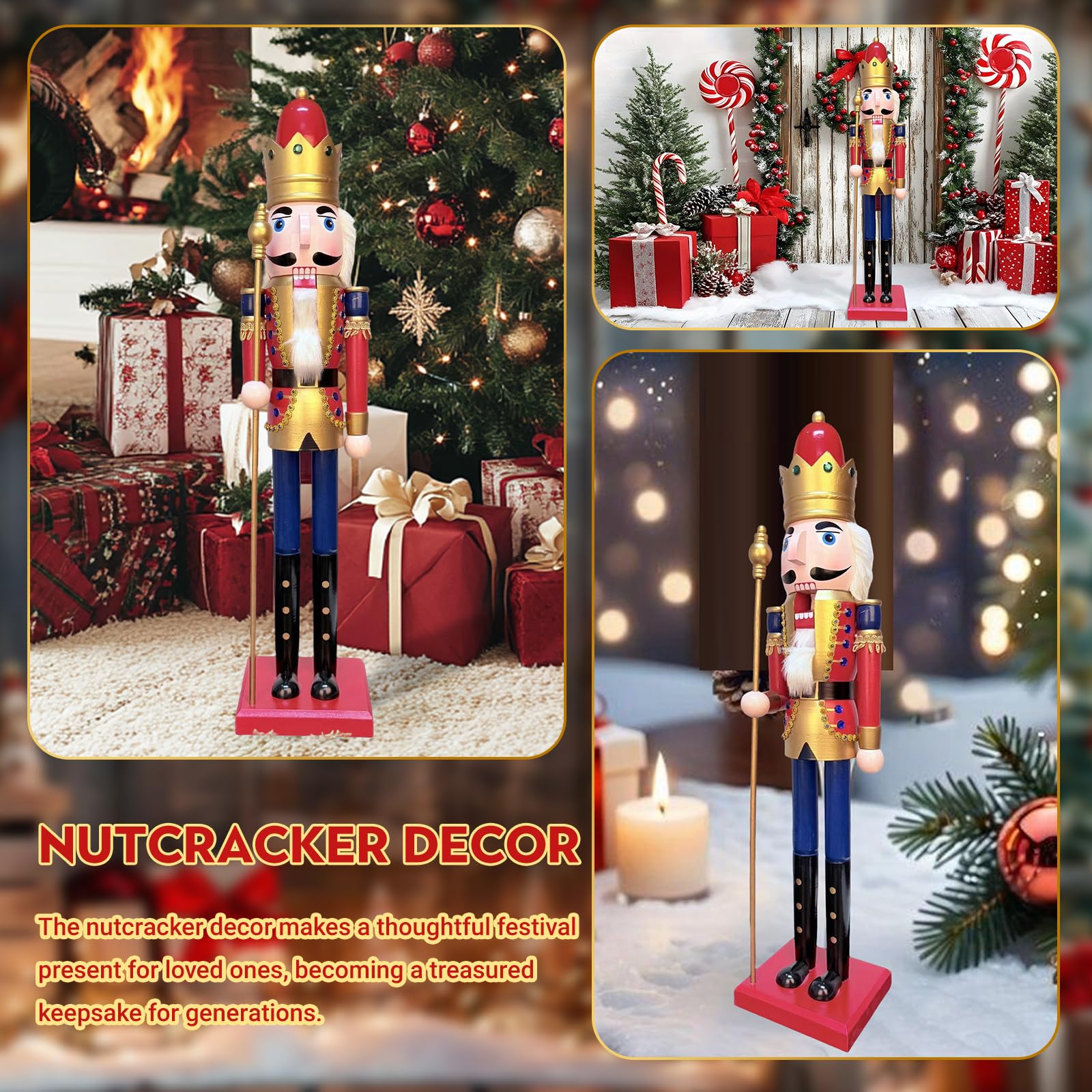 LAMPHOME Nutcracker Christmas Decor, 32 Inch Wooden Soldier Figurines, Festive Christmas Nutcrackers Gifts Winter Indoor Table Desktop Fireplace Decorations - Image 5