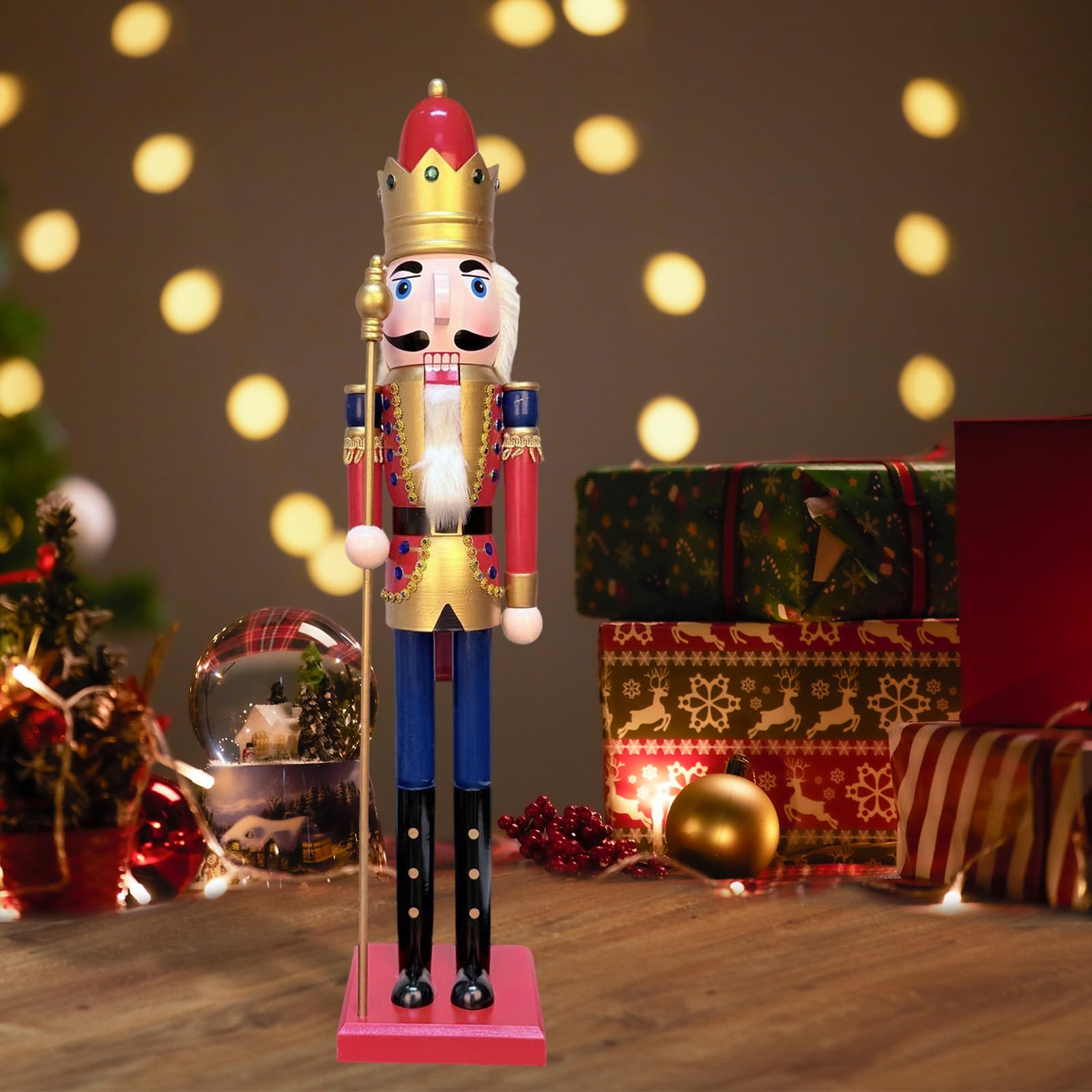 LAMPHOME Nutcracker Christmas Decor, 32 Inch Wooden Soldier Figurines, Festive Christmas Nutcrackers Gifts Winter Indoor Table Desktop Fireplace Decorations - Image 6
