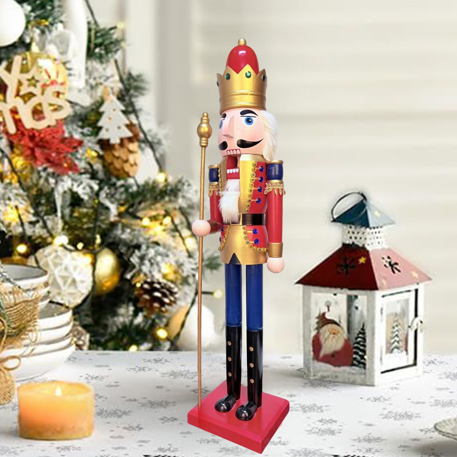 LAMPHOME Nutcracker Christmas Decor, 32 Inch Wooden Soldier Figurines, Festive Christmas Nutcrackers Gifts Winter Indoor Table Desktop Fireplace Decorations - Image 7