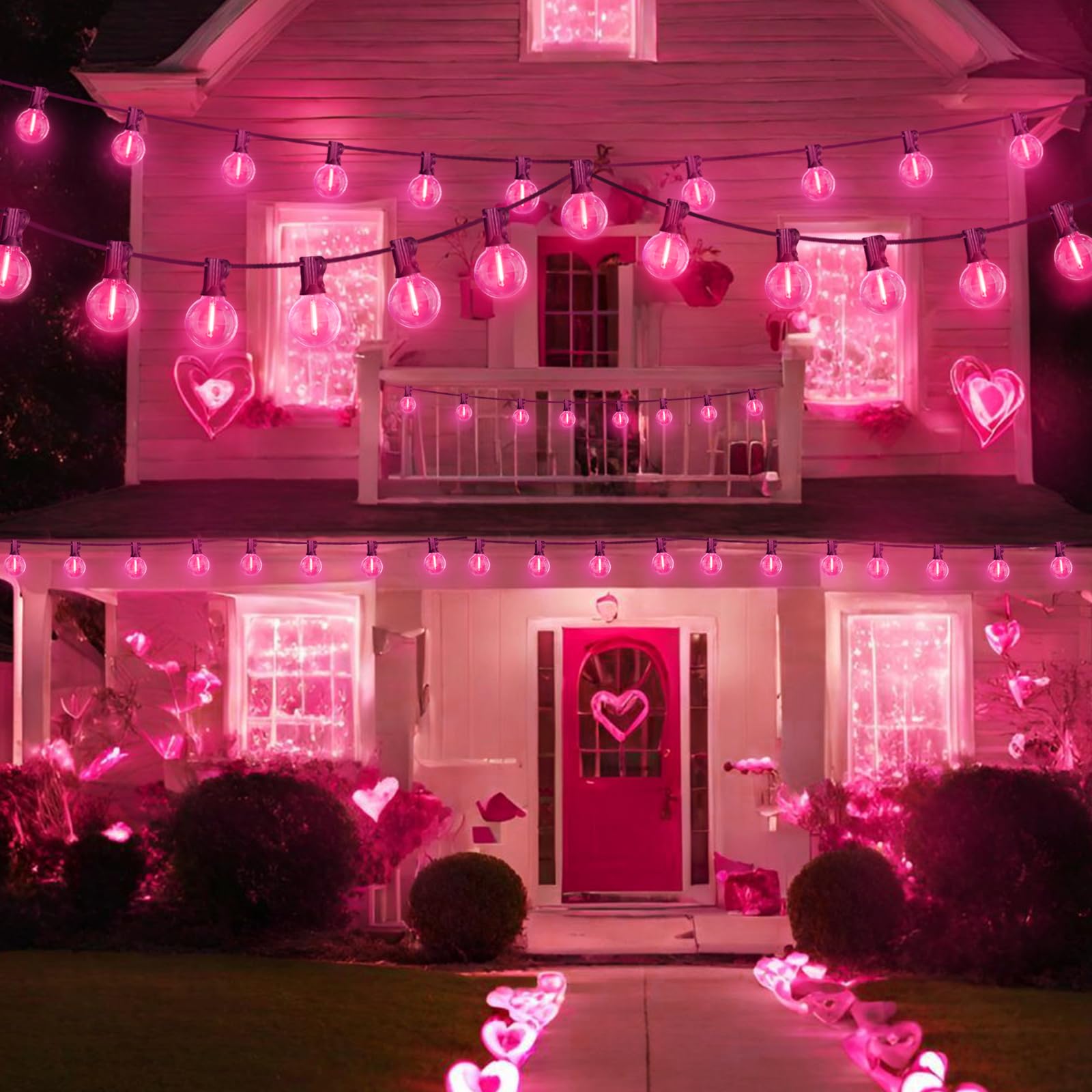 LAMPHOME Pink LED Outdoor String Lights, 26FT Patio Lights with 12+1 Shatterproof Edison Bulbs, UL Waterproof Connectable Dimmable Hanging Lights for Backyard Porch Garden Deck Balcony Decor - Image 2