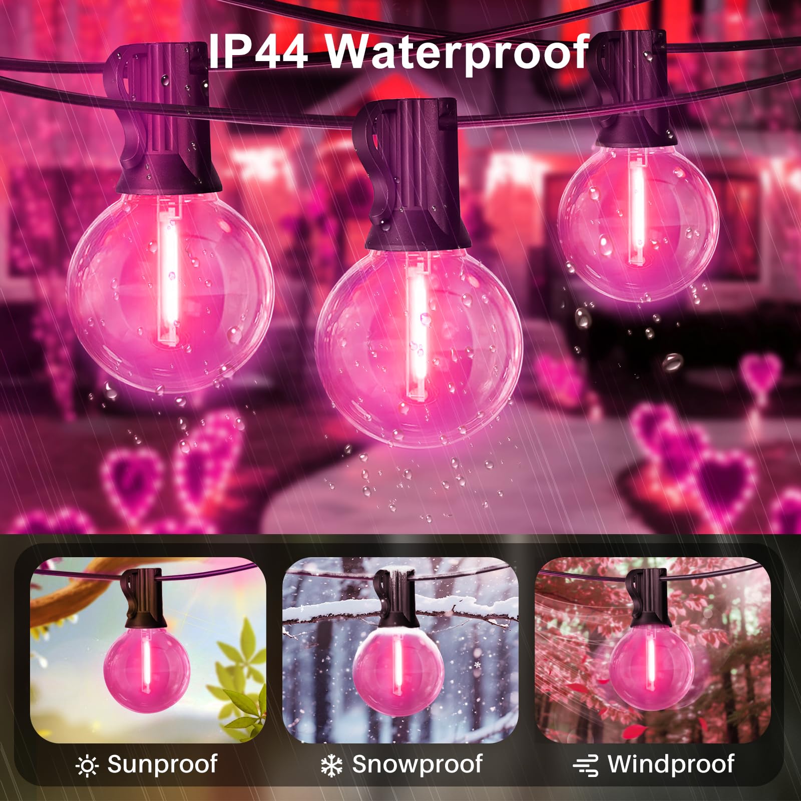 LAMPHOME Pink LED Outdoor String Lights, 26FT Patio Lights with 12+1 Shatterproof Edison Bulbs, UL Waterproof Connectable Dimmable Hanging Lights for Backyard Porch Garden Deck Balcony Decor - Image 4
