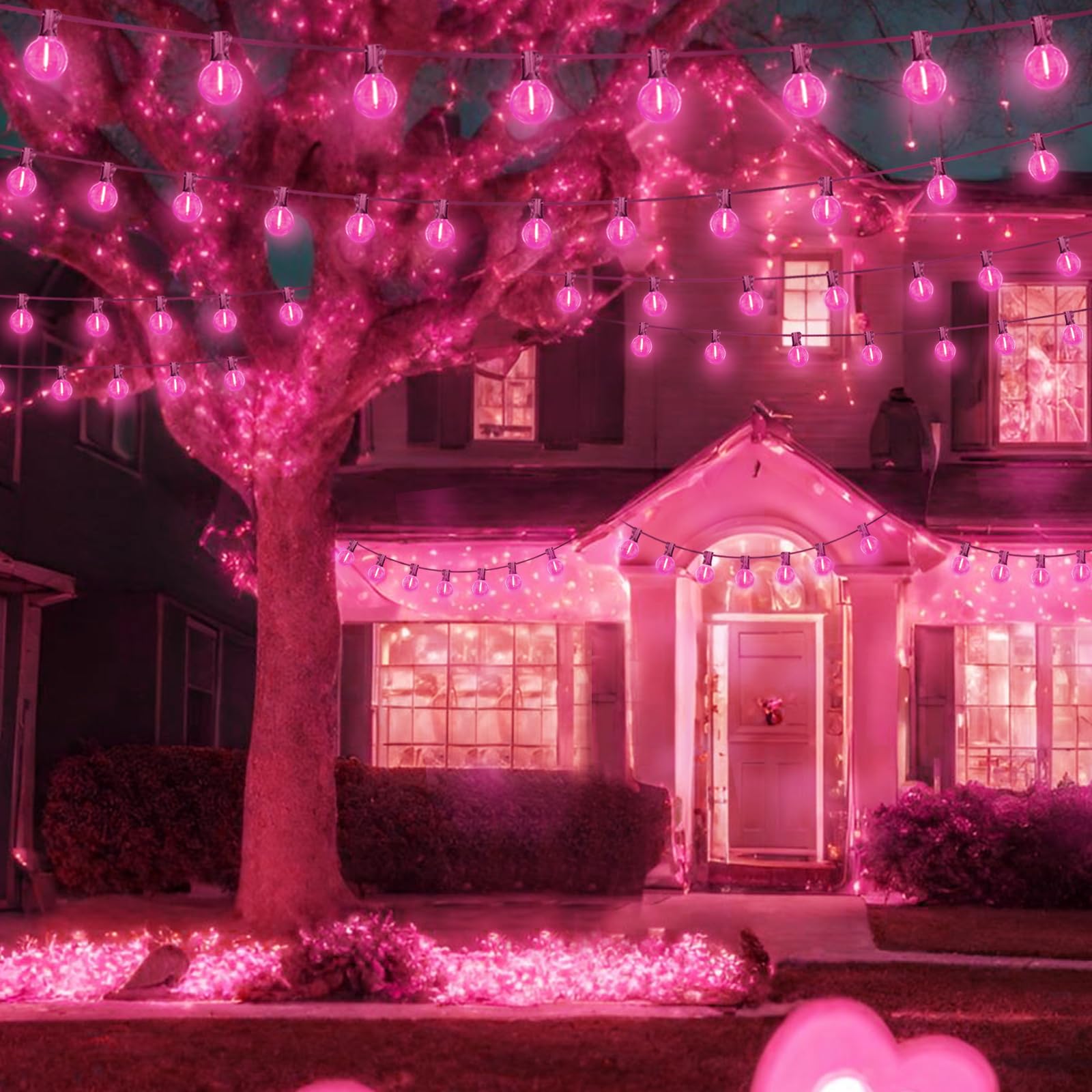 LAMPHOME Pink LED Outdoor String Lights, 26FT Patio Lights with 12+1 Shatterproof Edison Bulbs, UL Waterproof Connectable Dimmable Hanging Lights for Backyard Porch Garden Deck Balcony Decor - Image 7