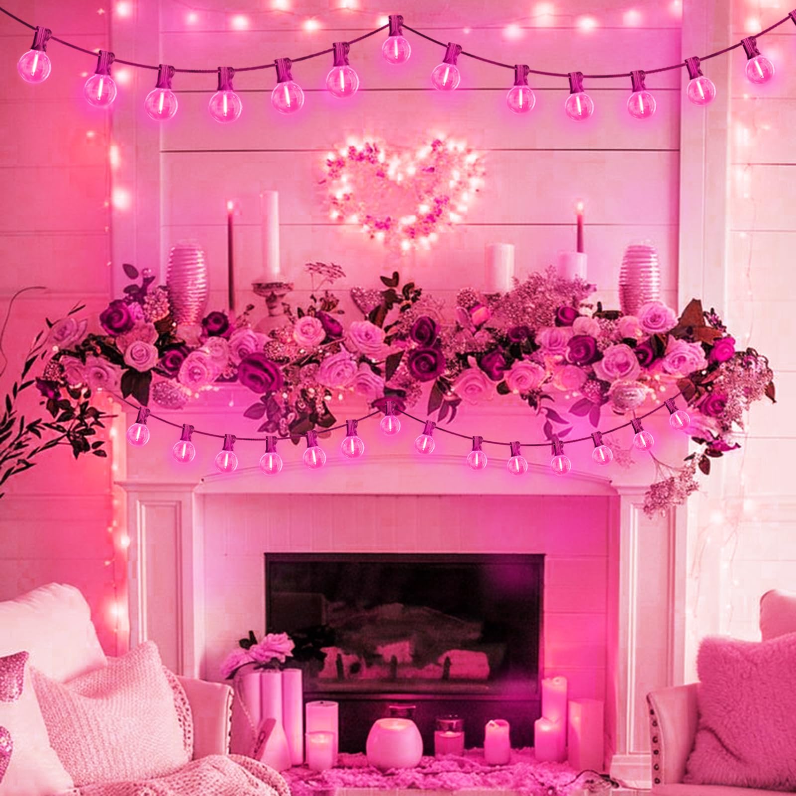 LAMPHOME Pink LED Outdoor String Lights, 26FT Patio Lights with 12+1 Shatterproof Edison Bulbs, UL Waterproof Connectable Dimmable Hanging Lights for Backyard Porch Garden Deck Balcony Decor - Image 8