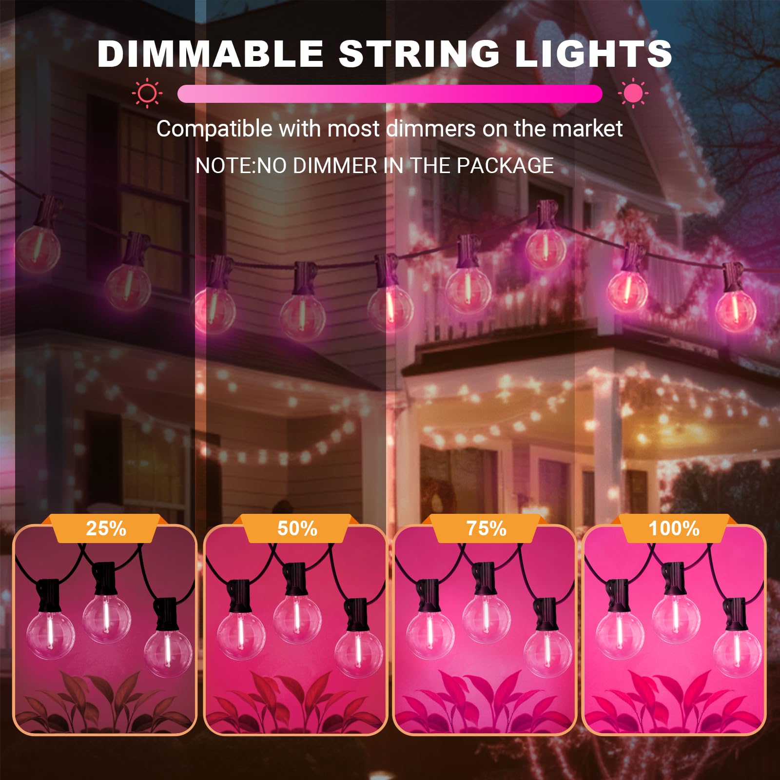 LAMPHOME Pink LED Outdoor String Lights, 26FT Patio Lights with 12+1 Shatterproof Edison Bulbs, UL Waterproof Connectable Dimmable Hanging Lights for Backyard Porch Garden Deck Balcony Decor - Image 9