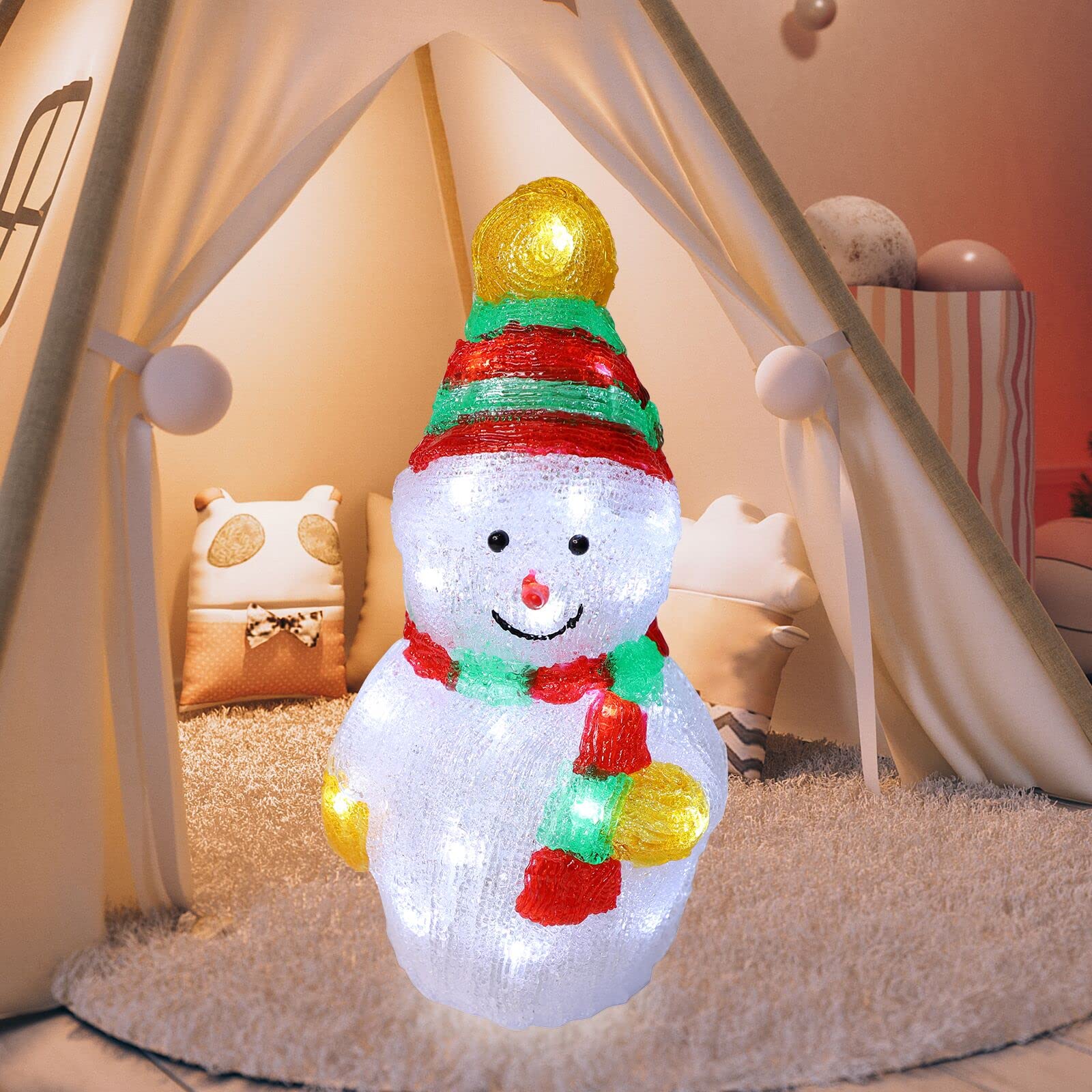 LAMPHOME Twinkle 12" 30LED Lighted 3D Acrylic Figurine Snowman Super-Bright White LEDs Christmas Outdoor Decoration with UL Standard Adaptor Waterproof for Outdoor Holiday Party Home Wedding Bedroom - Image 3