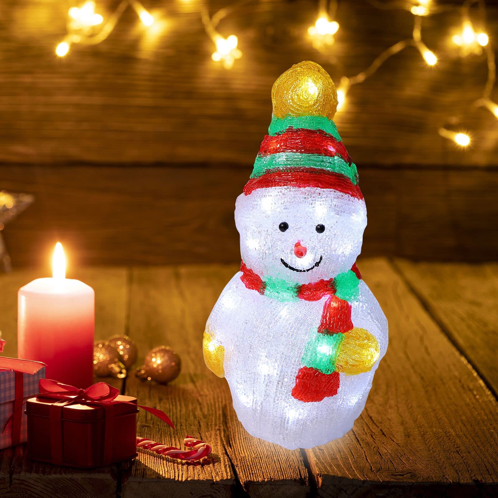 LAMPHOME Twinkle 12" 30LED Lighted 3D Acrylic Figurine Snowman Super-Bright White LEDs Christmas Outdoor Decoration with UL Standard Adaptor Waterproof for Outdoor Holiday Party Home Wedding Bedroom - Image 4