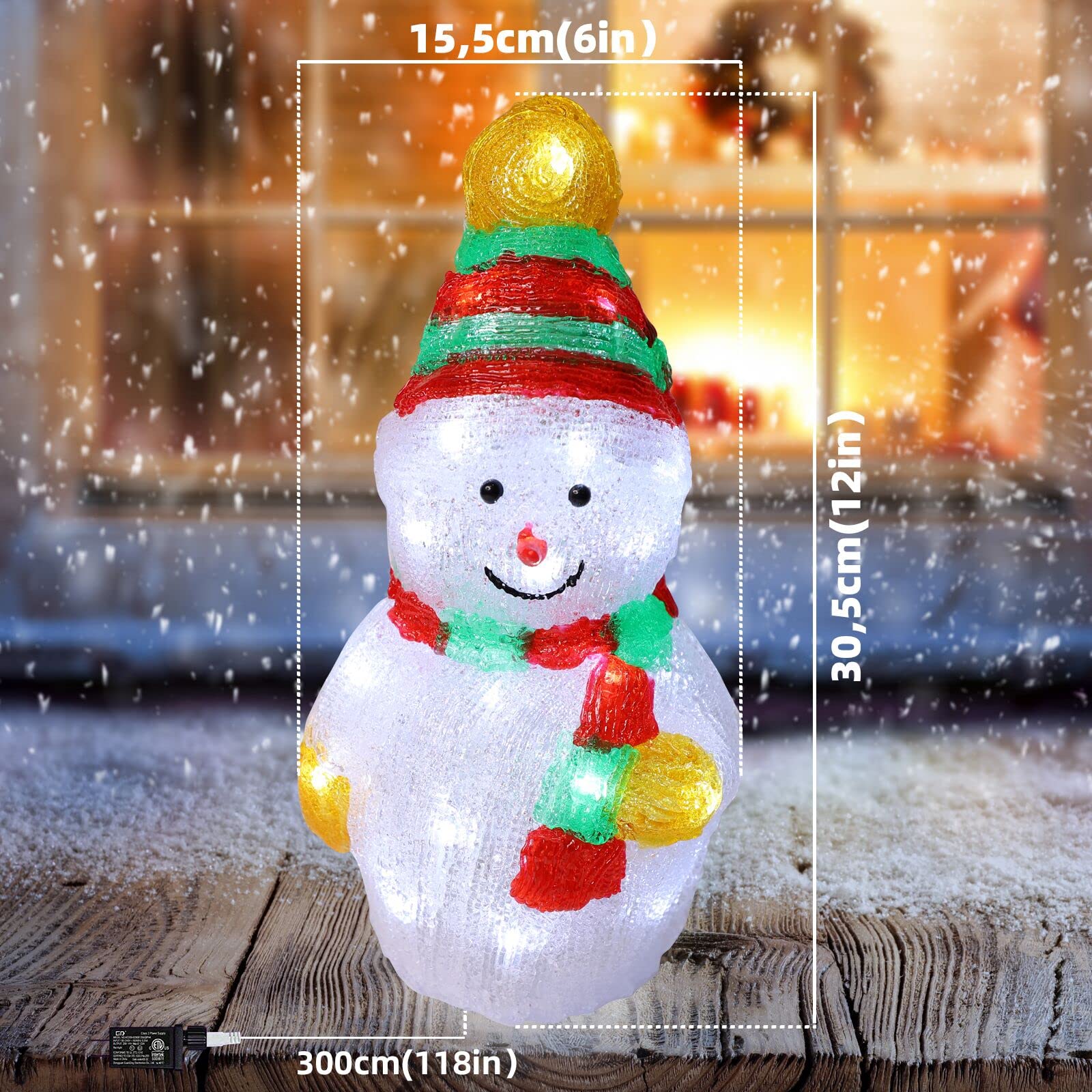 LAMPHOME Twinkle 12" 30LED Lighted 3D Acrylic Figurine Snowman Super-Bright White LEDs Christmas Outdoor Decoration with UL Standard Adaptor Waterproof for Outdoor Holiday Party Home Wedding Bedroom - Image 7